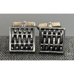 Vintage Swank Sterling Silver Basketweave Woven Men's Cufflinks Square